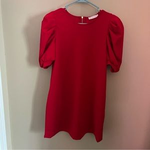 Red puff sleeve dress